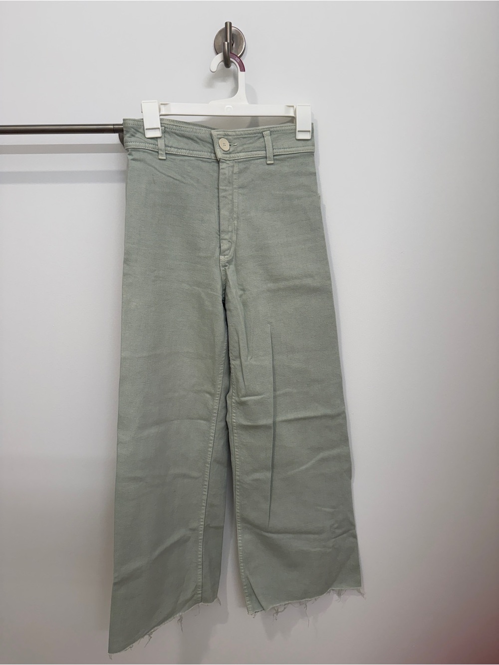 Zara High-Waisted Marine Straight Jeans in sage green
